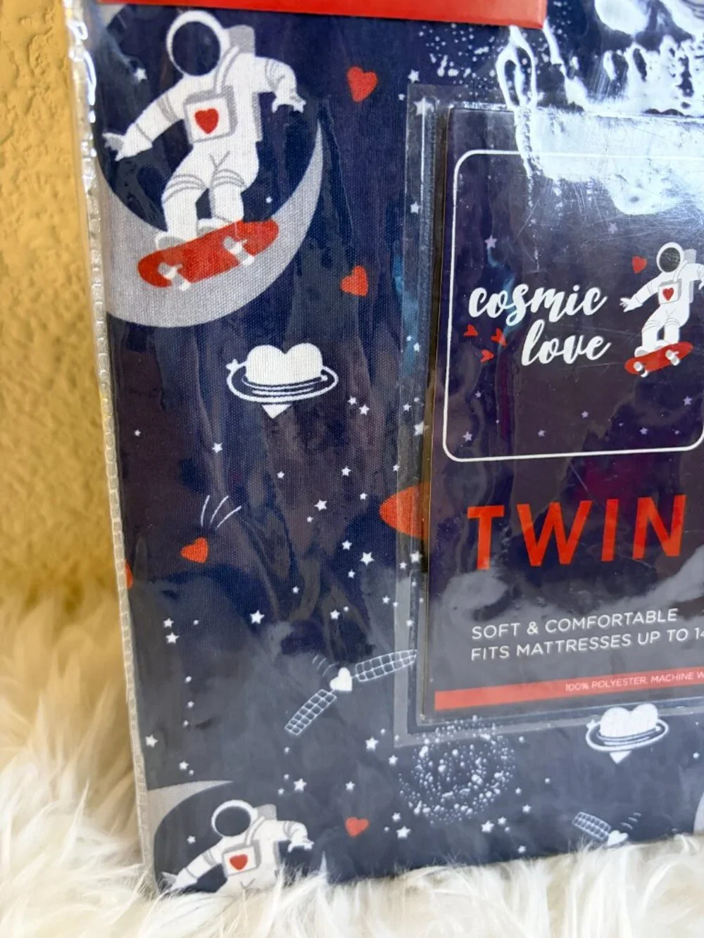 Cosmic Love Astronaut Twin 3 Piece Sheet Set Space Galaxy Kids Bedding NWT